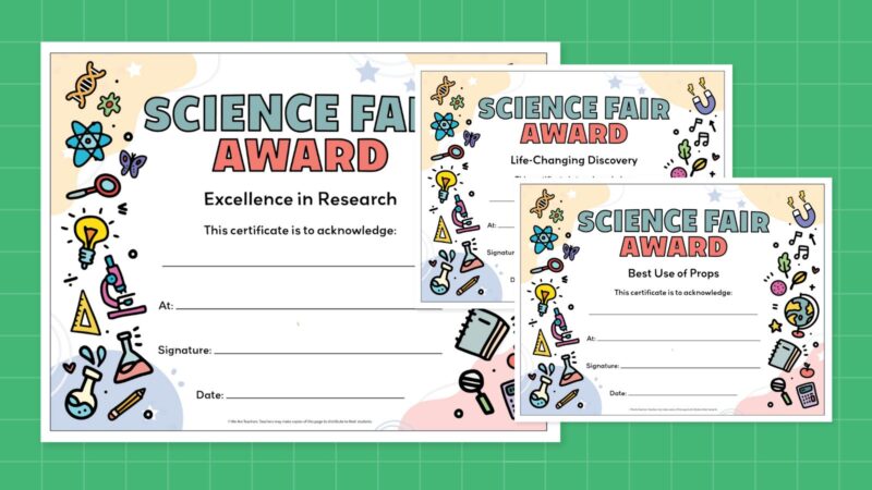 three examples of free science fair certificates printables