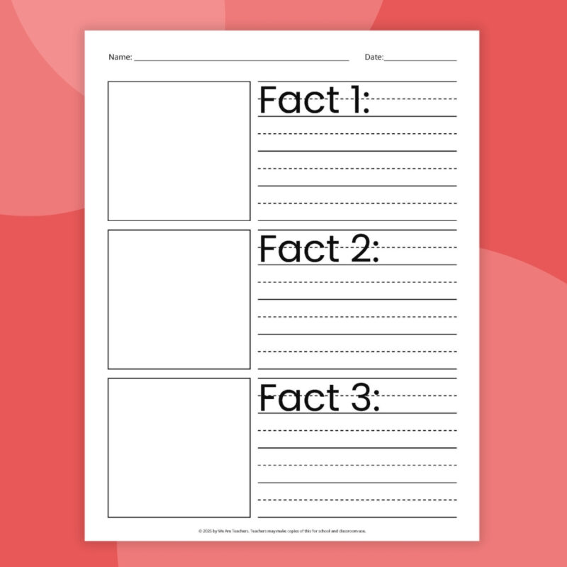 a main facts organizer printable with a red background