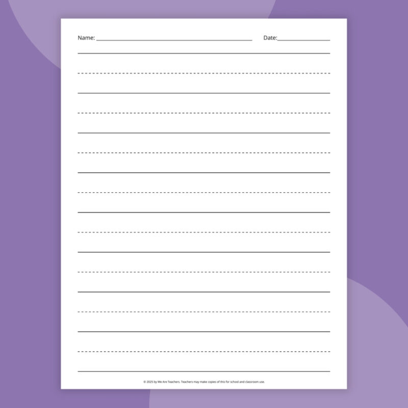 an image of a primary lined paper printable example