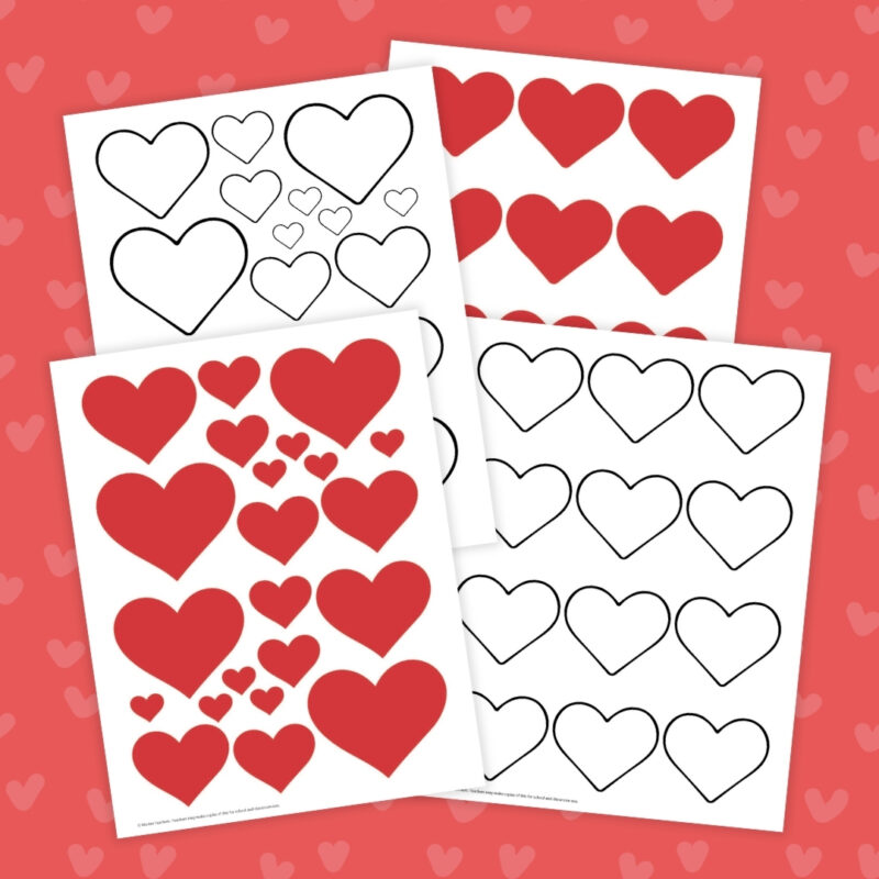 small hearts on print out pages 