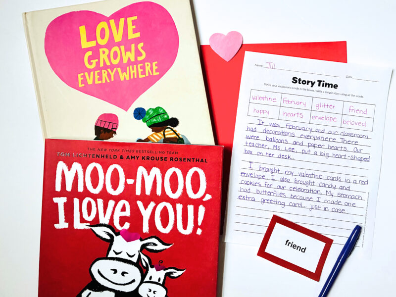 an image of two Valentines' Day picture books and a student created story