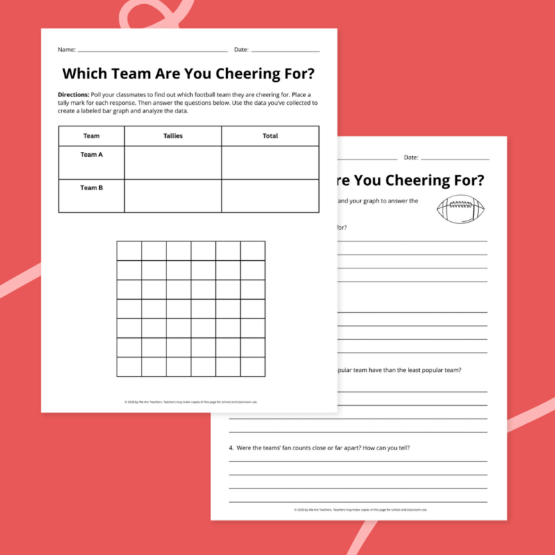 printable football worksheet examples in front of a red background